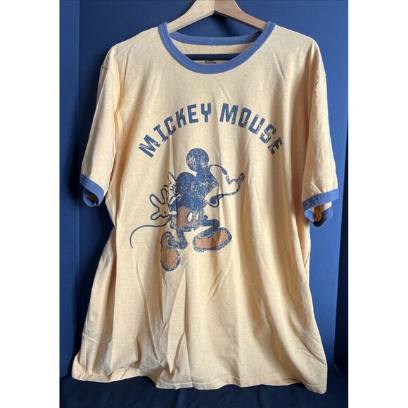 Disney Retro Mickey Mouse Yellow Gray Piping T Shirt 2XL - Picture 1 of 11